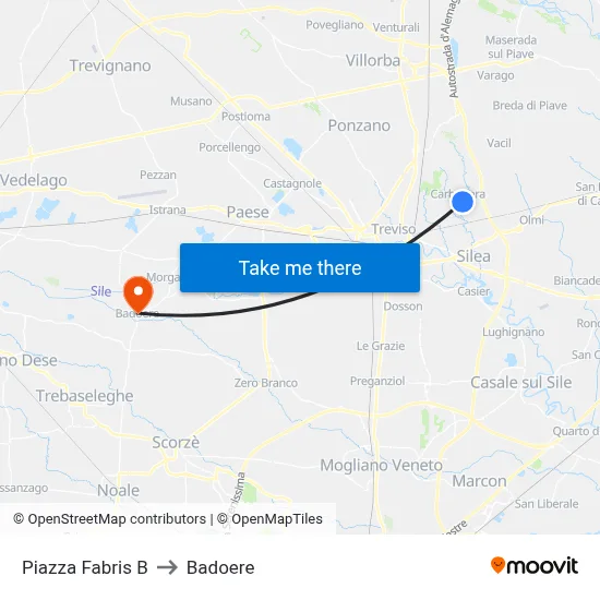 Fabris Square B to Badoere map
