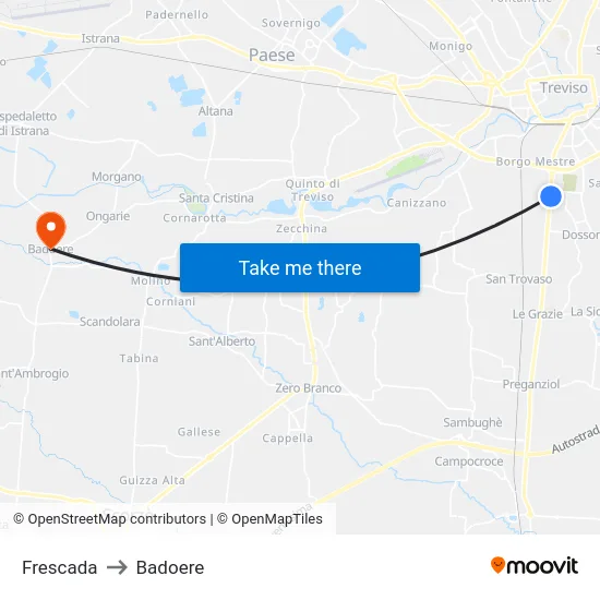Frescada to Badoere map