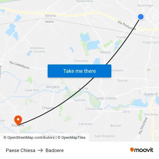 Paese Church to Badoere map