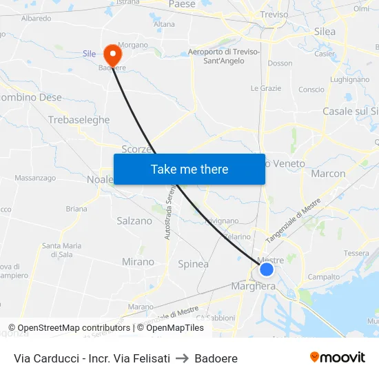 Via Carducci - Incr. Via Felisati to Badoere map