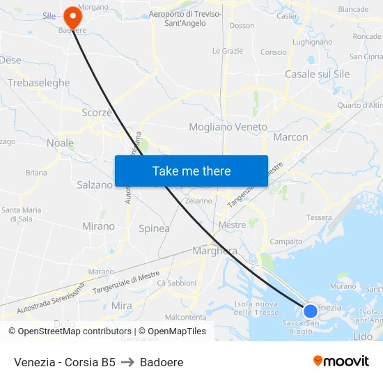Venezia - Corsia B5 to Badoere map