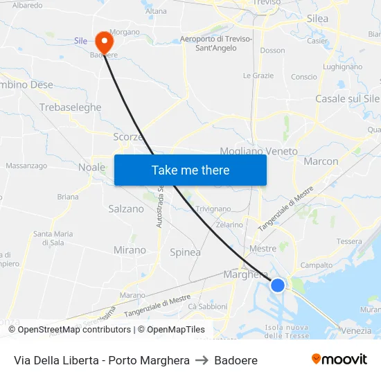 Via Della Liberta - Porto Marghera to Badoere map