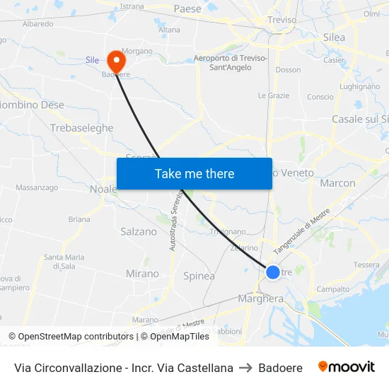 Via Circonvallazione - Incr. Via Castellana to Badoere map