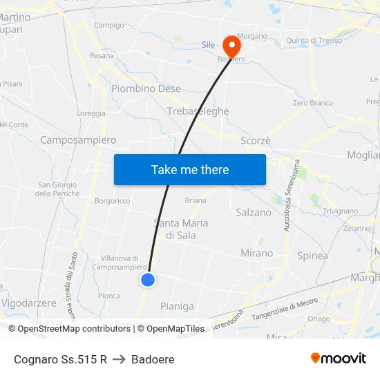 Cognaro SS.515 R to Badoere map
