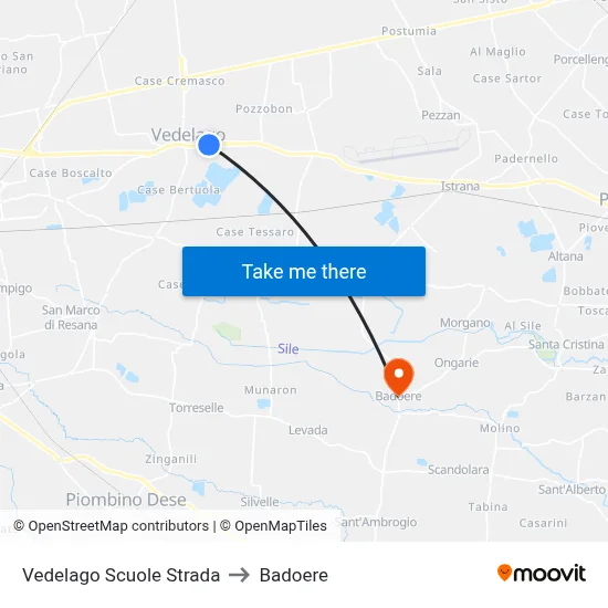 Vedelago Scuole Strada to Badoere map