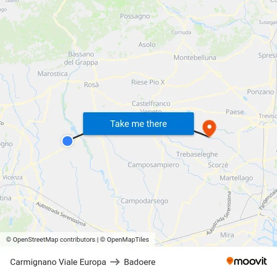 Carmignano Viale Europa to Badoere map