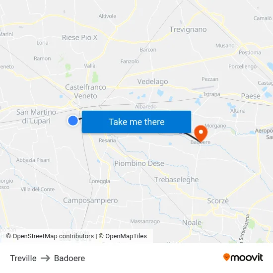 Treville to Badoere map