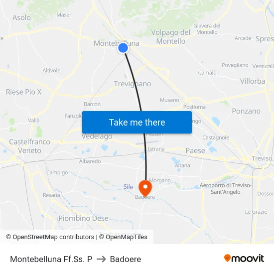 Montebelluna Ff.Ss. P to Badoere map