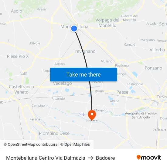 Montebelluna Centro Via Dalmazia to Badoere map