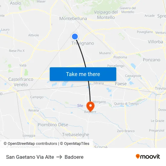 San Gaetano Via Alte to Badoere map