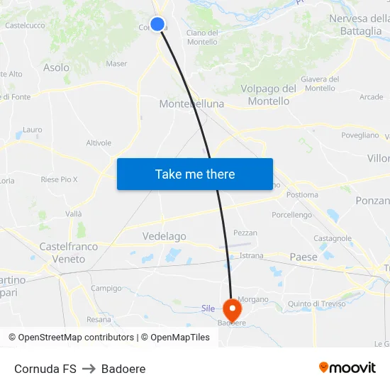 Cornuda Station to Badoere map