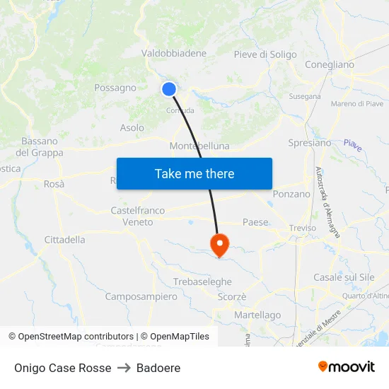 Onigo Case Rosse to Badoere map