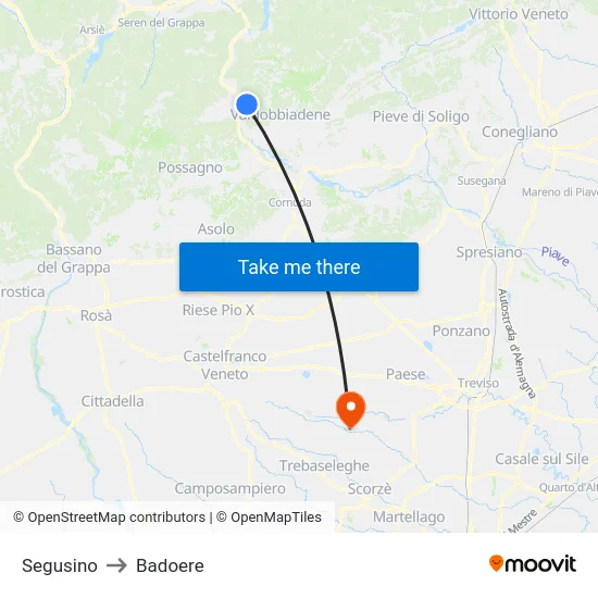Segusino to Badoere map