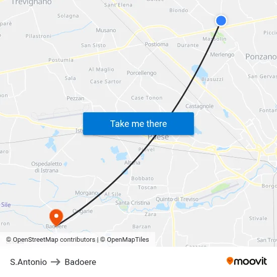S.Antonio to Badoere map