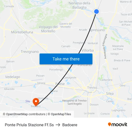 Ponte Priula Stazione Ff.Ss to Badoere map