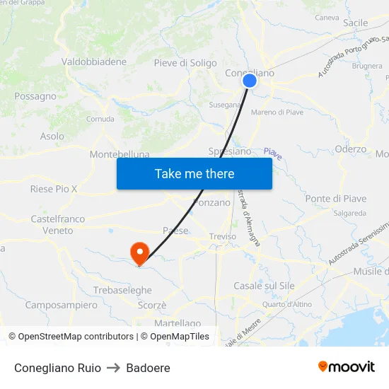 Conegliano Ruio to Badoere map