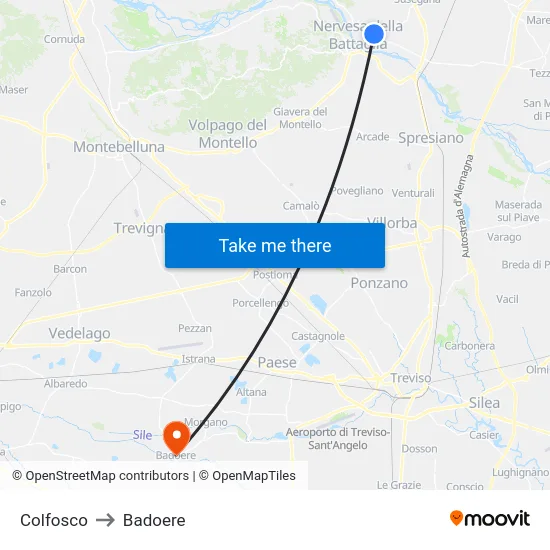 Colfosco to Badoere map