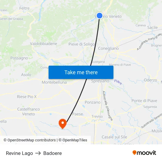 Revine Lago to Badoere map