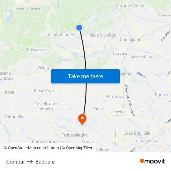 Combai to Badoere map