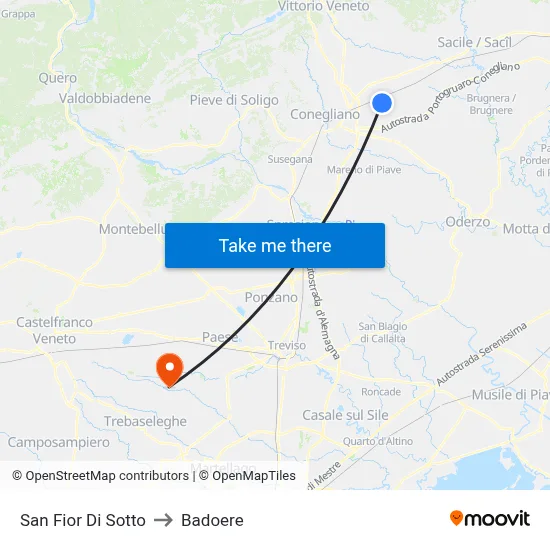 San Fior Di Sotto to Badoere map