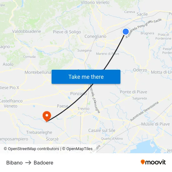 Bibano to Badoere map