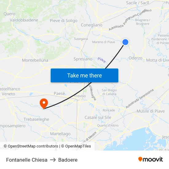 Fontanelle Church to Badoere map