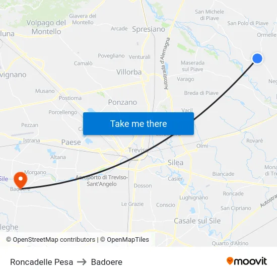 Roncadelle Pesa to Badoere map