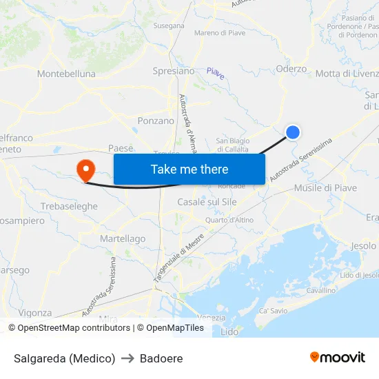 Salgareda (Doctor) to Badoere map