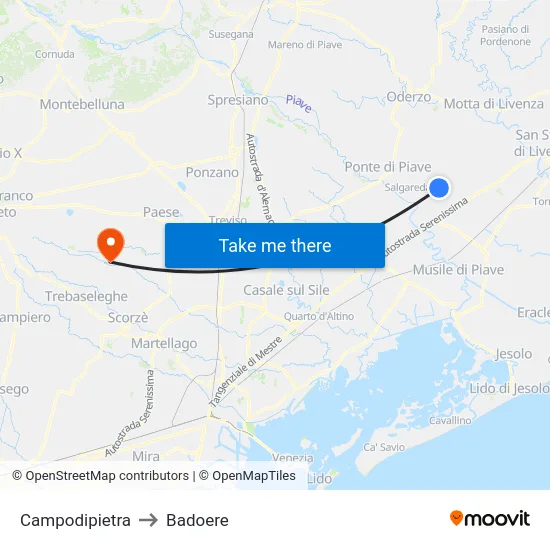 Campodipietra to Badoere map