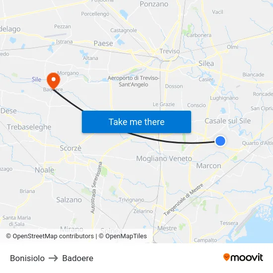 Bonisiolo to Badoere map