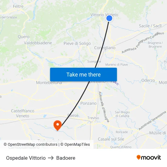 Vittorio Hospital to Badoere map