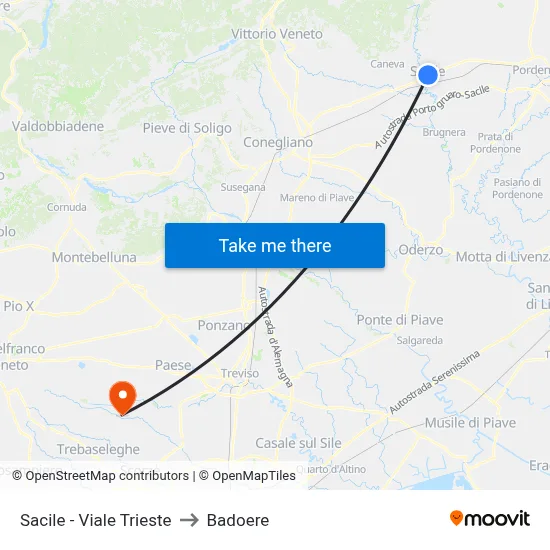 Sacile - Viale Trieste to Badoere map