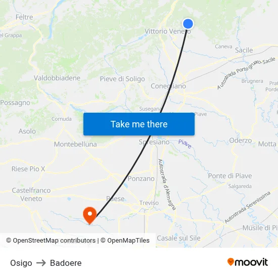 Osigo to Badoere map