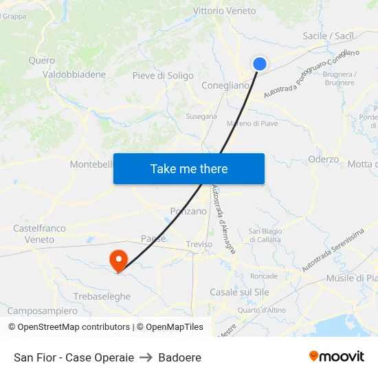 San Fior - Workers Houses to Badoere map