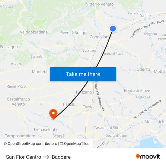 San Fior Centro to Badoere map