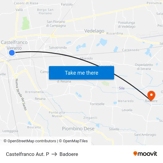 Castelfranco Aut. P to Badoere map