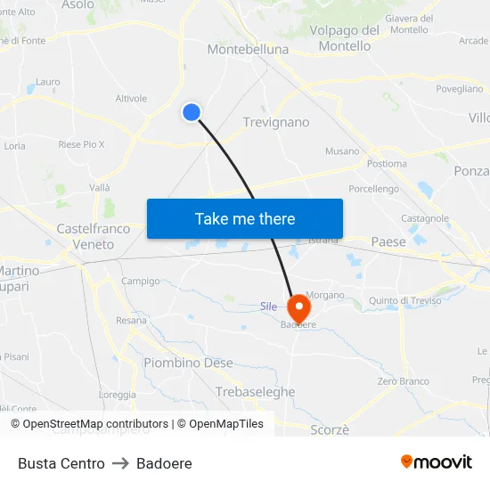 Busta Center to Badoere map