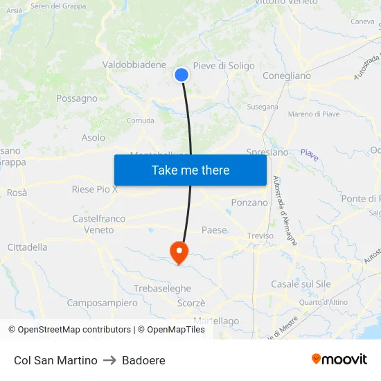 Col San Martino to Badoere map