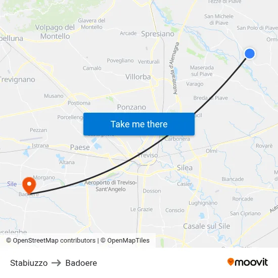 Stabiuzzo to Badoere map