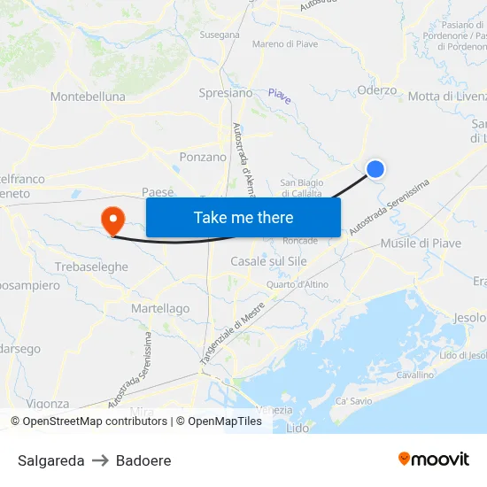 Salgareda to Badoere map
