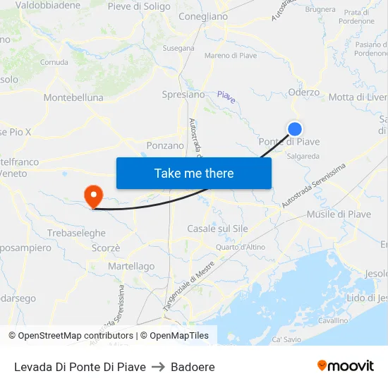 Levada Di Ponte Di Piave to Badoere map