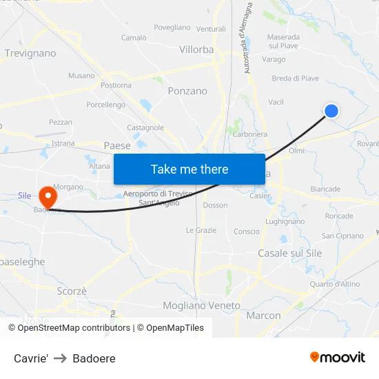 Cavrie' to Badoere map