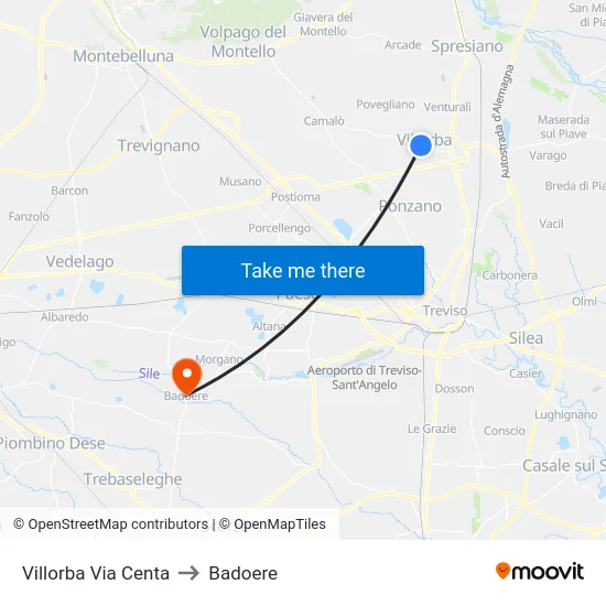 Villorba Via Centa to Badoere map