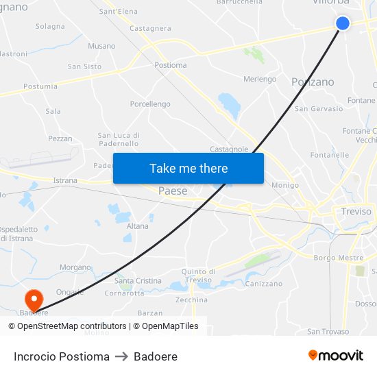 Incrocio Postioma to Badoere map