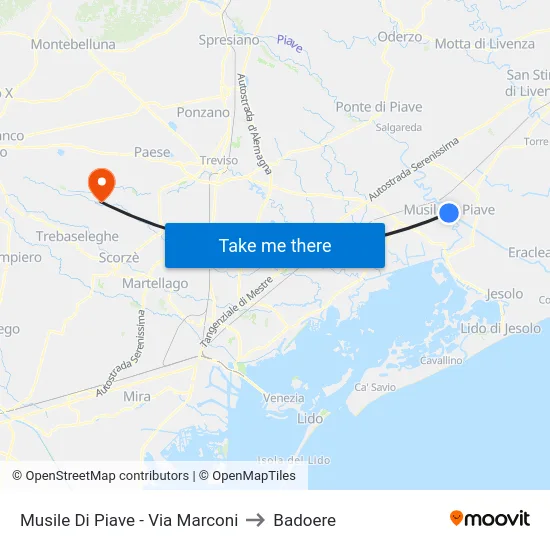 Musile Di Piave - Via Marconi to Badoere map