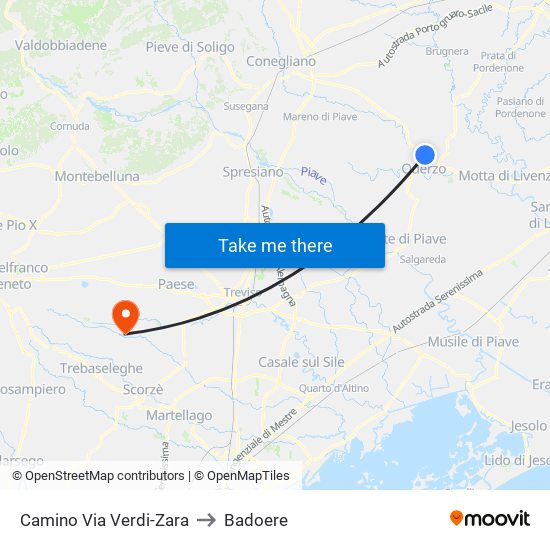 Camino Via Verdi-Zara to Badoere map