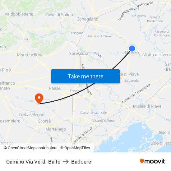 Camino Via Verdi-Zara to Badoere map