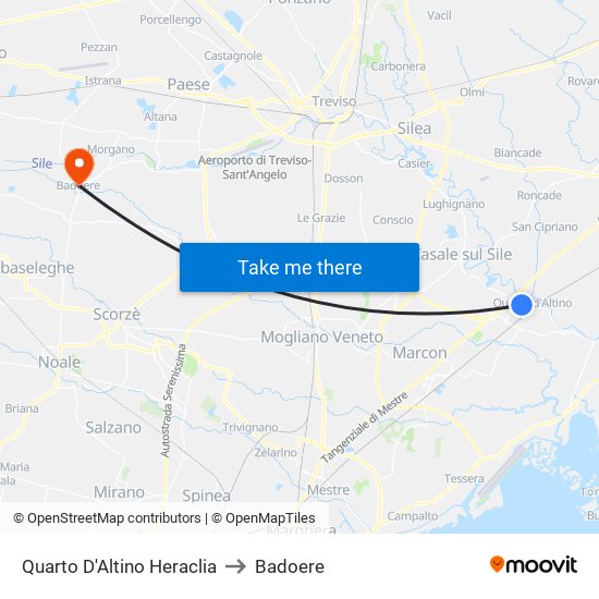 Quarto D'Altino Heraclia to Badoere map
