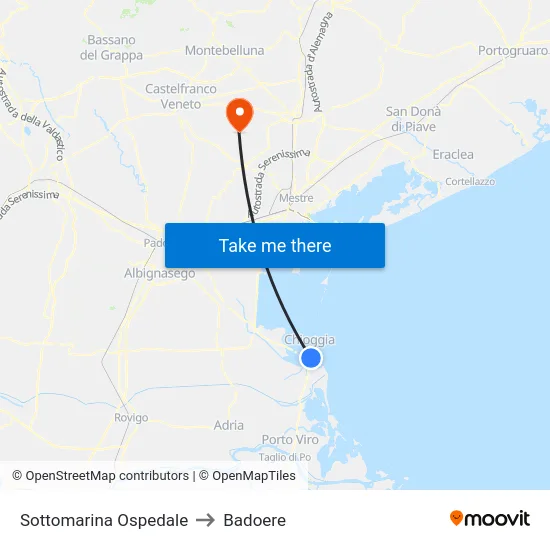 Sottomarina Ospedale to Badoere map
