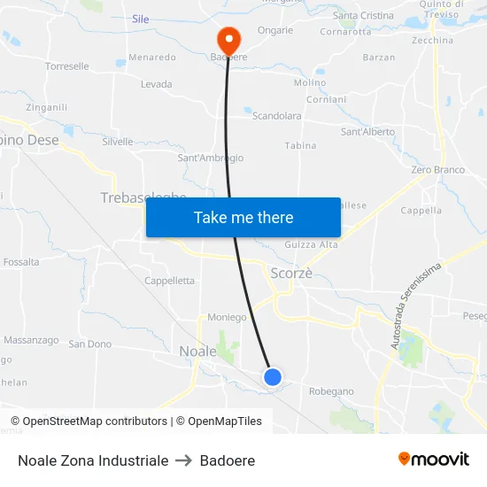 Noale Zona Industriale to Badoere map